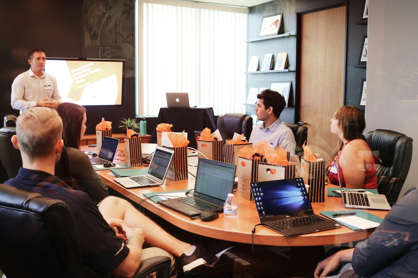 Team in a training session around a conference table